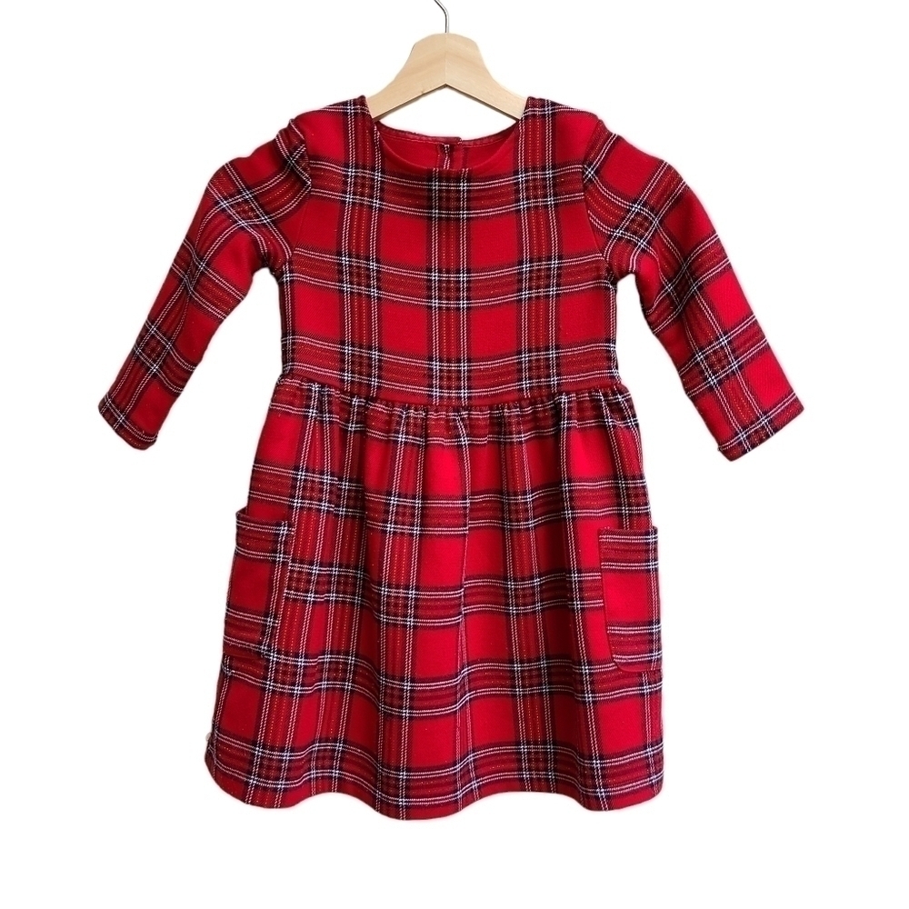 Red and Black Plaid with Metallic Gold Treading Dress, Size 4 Girls